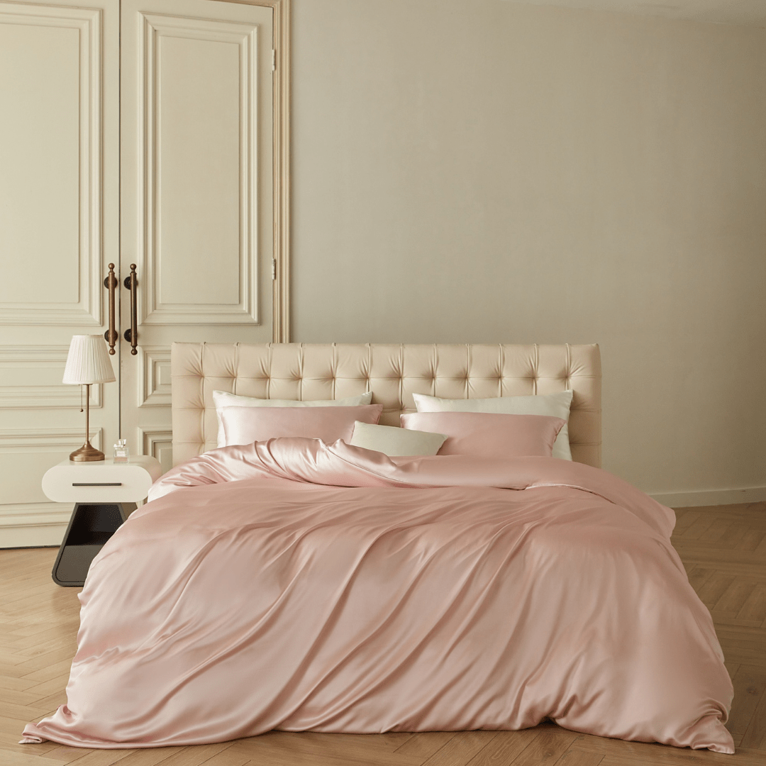 Parure de lit en soie - Housse de couette, drap-housse et taies