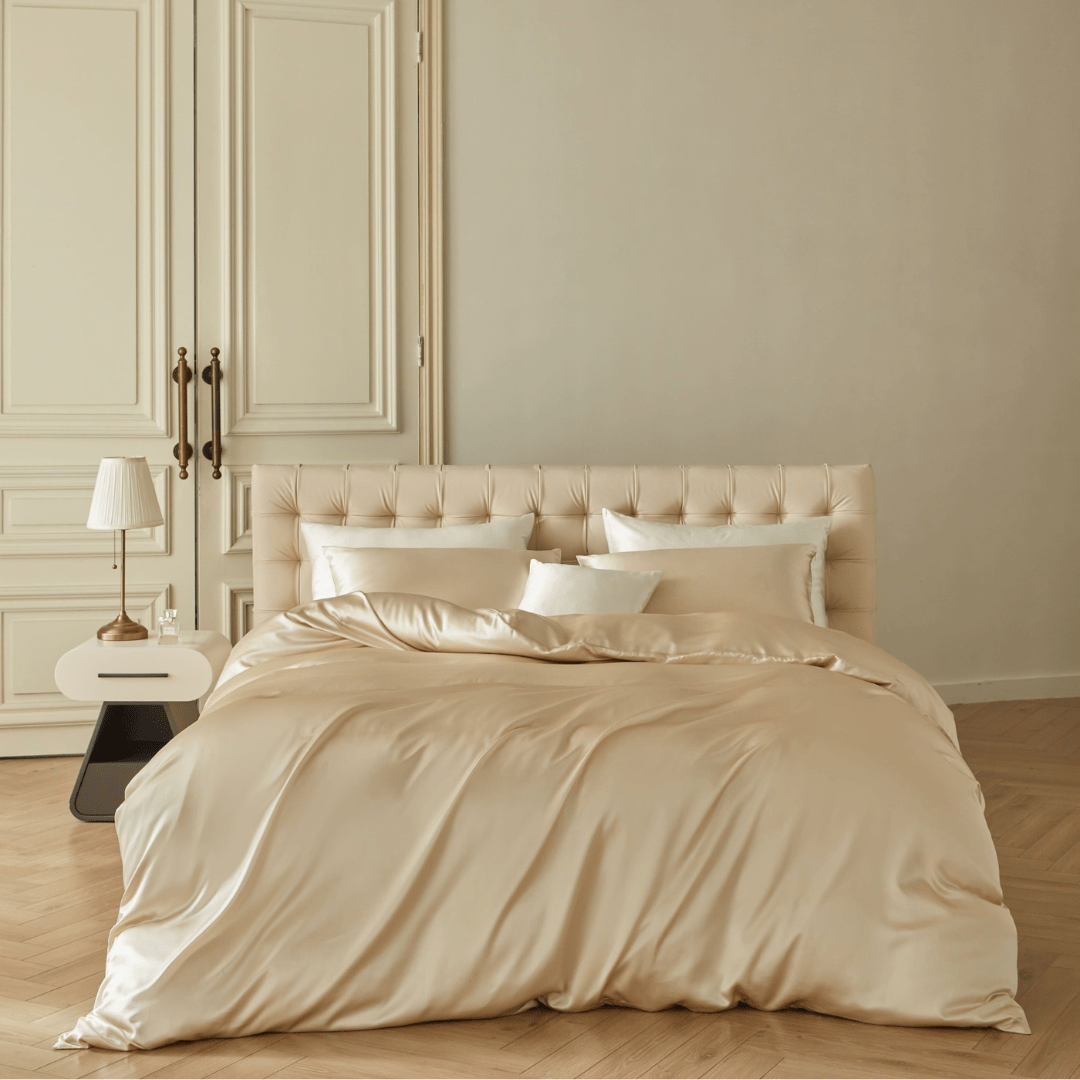 Parure de lit en soie - Housse de couette, drap-housse et taies