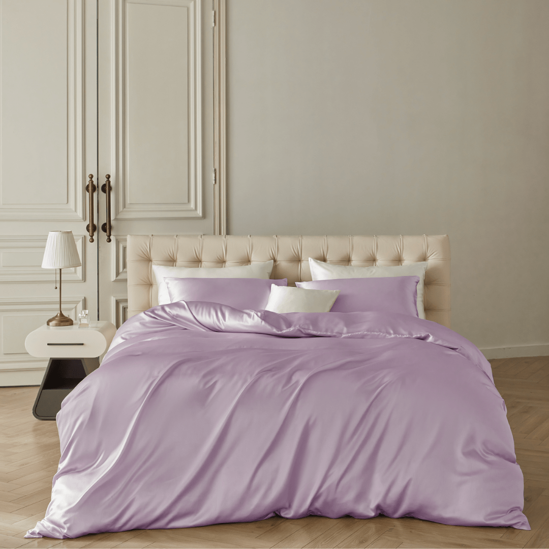 Parure de lit en soie - Housse de couette, drap-housse et taies