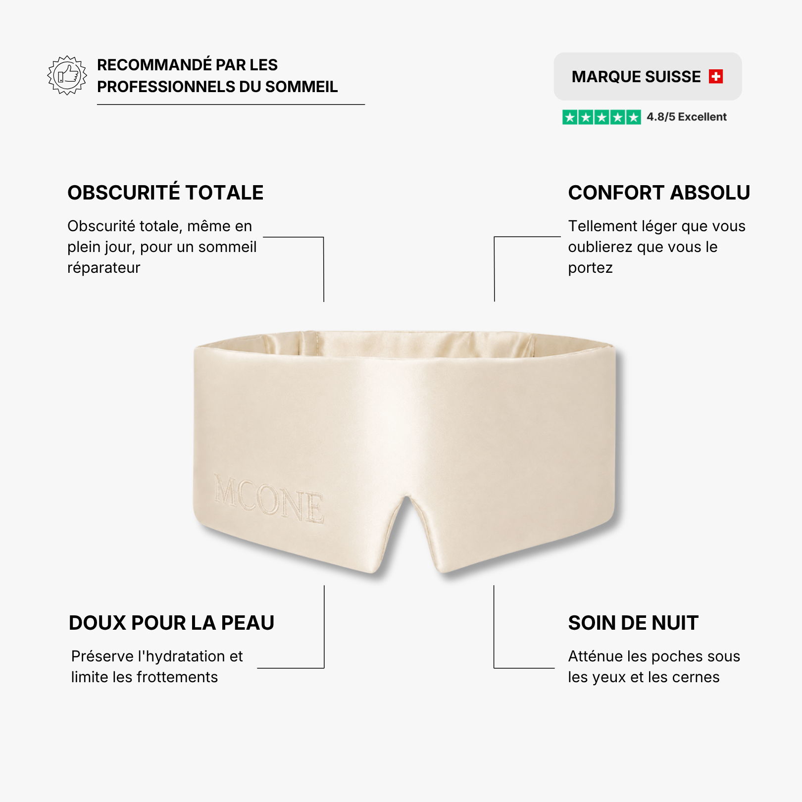 Masque de nuit 100% soie de mûrier
