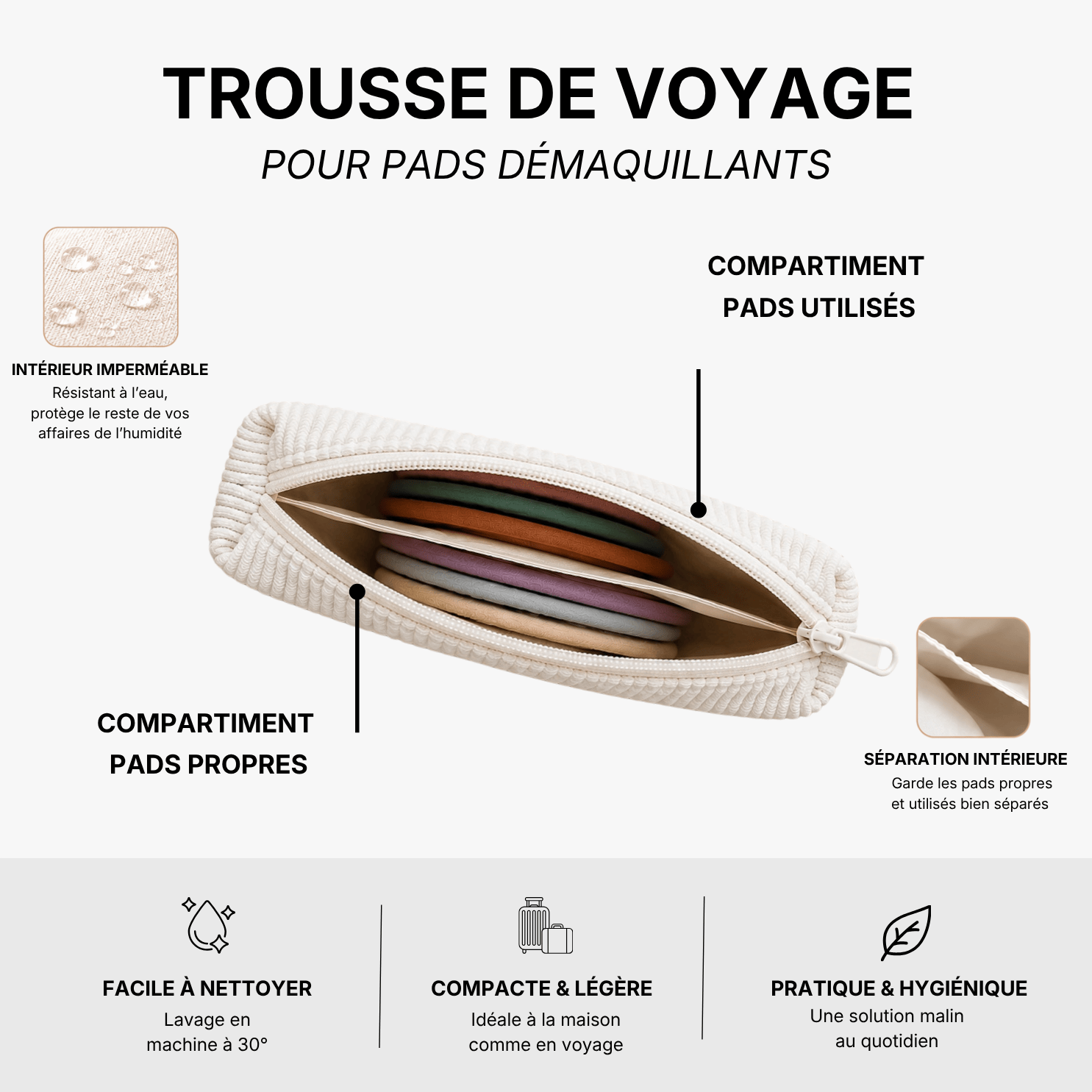 Trousse imperméable pour pads démaquillants
