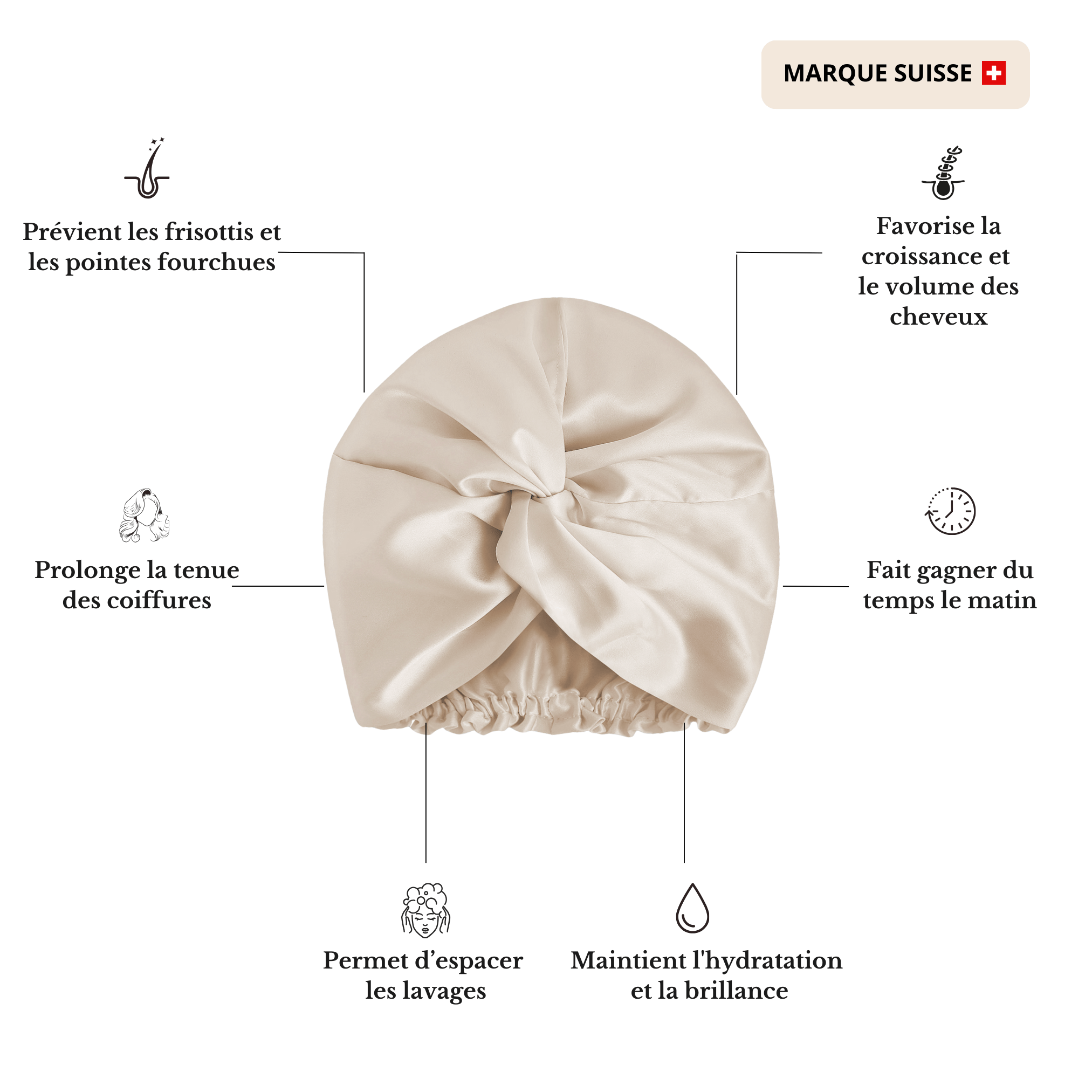 Bonnet de nuit 100% soie de mûrier