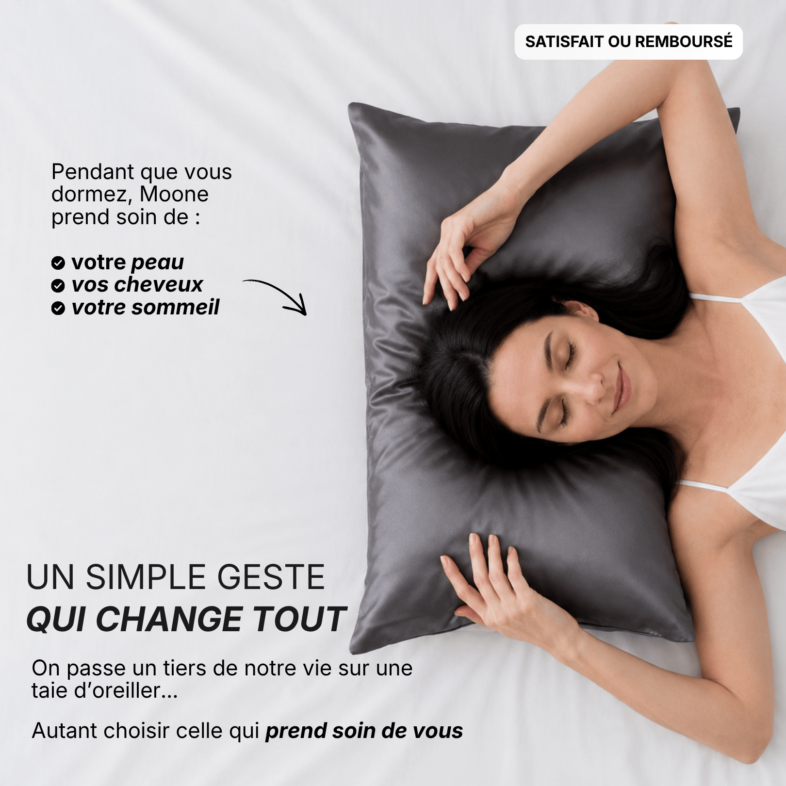 Taie d'oreiller 100% soie de mûrier