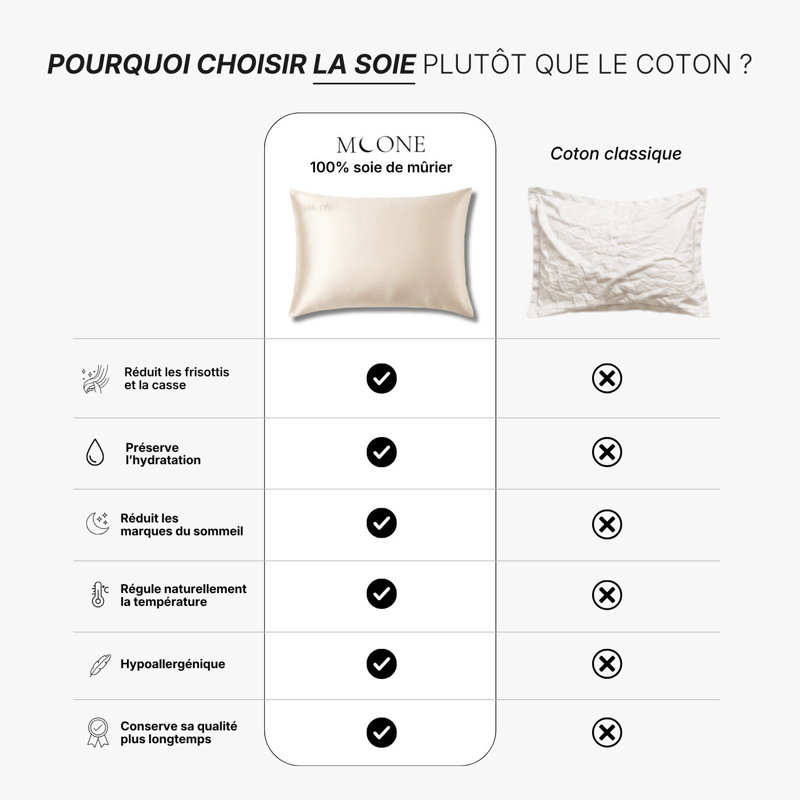 Taie d'oreiller 100% soie de mûrier