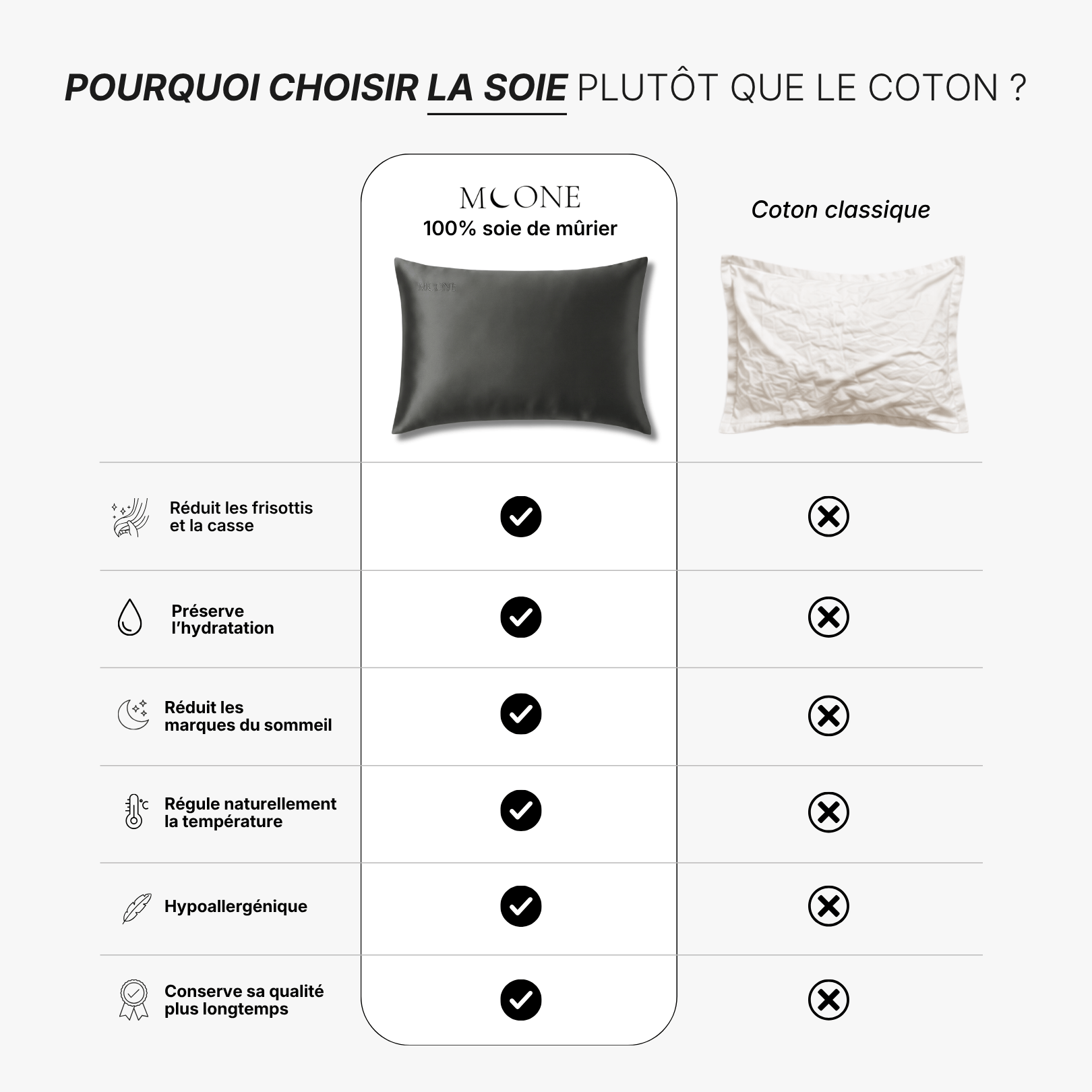 Taie d'oreiller 100% soie de mûrier