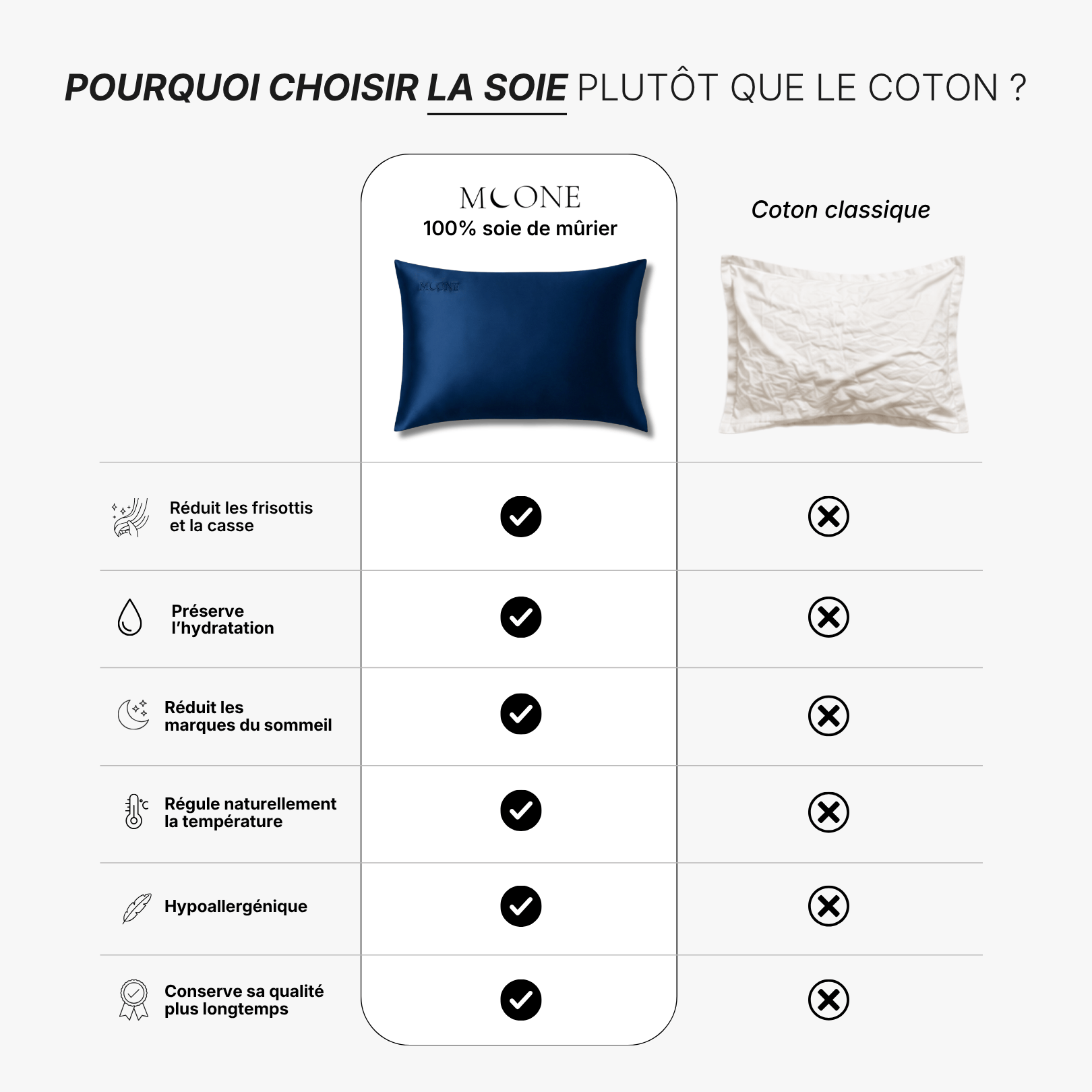 Taie d'oreiller 100% soie de mûrier