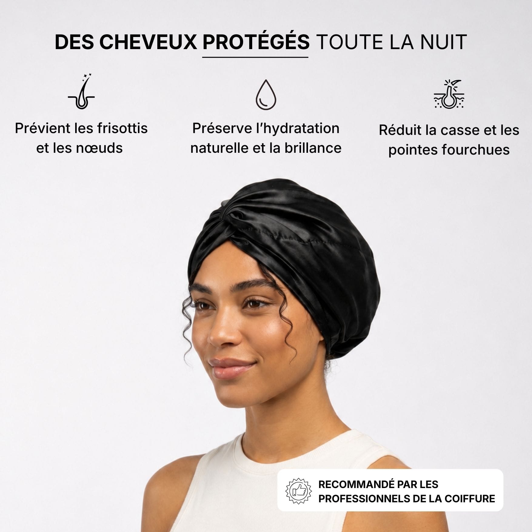Bonnet de nuit 100% soie de mûrier