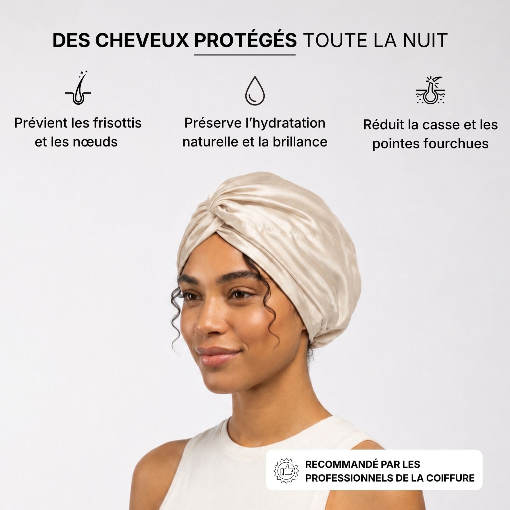 Bonnet de nuit 100% soie de mûrier