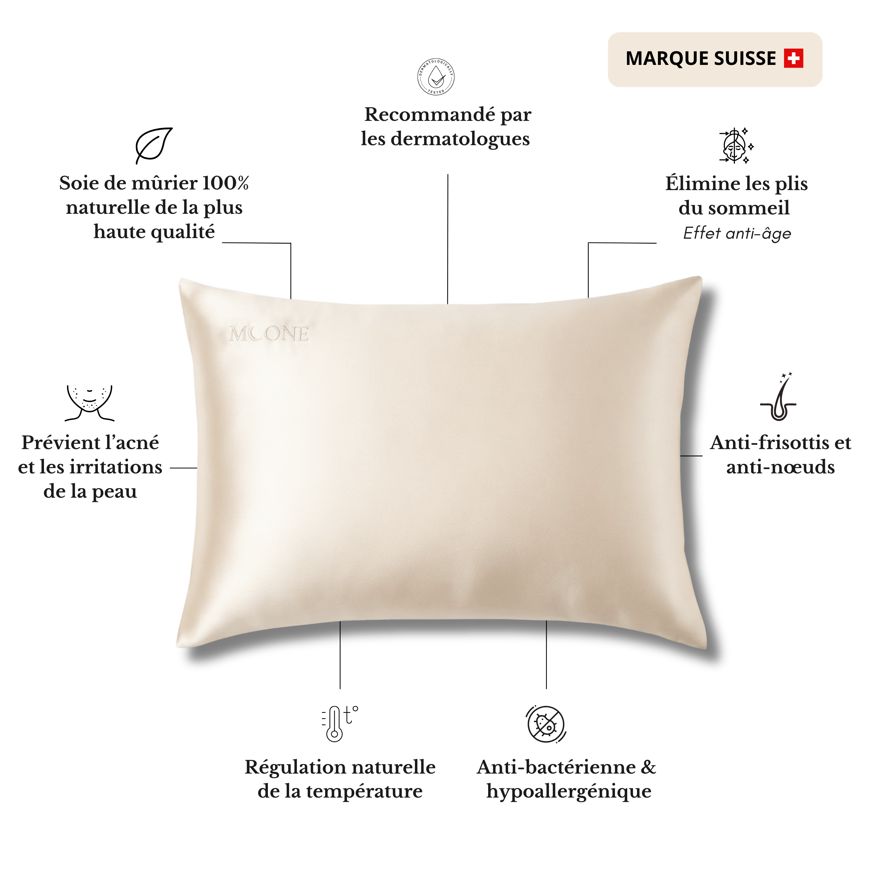 Taie d'oreiller 100% soie de mûrier